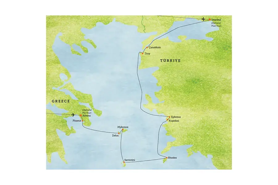 Map of the Aegean Sea Odyssey tour