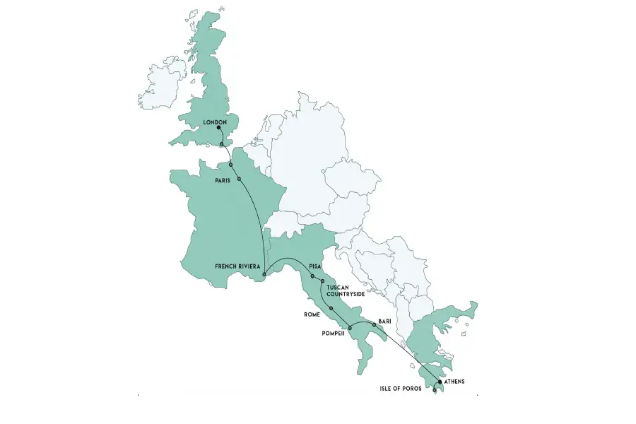 Map of the Classic Europe tour