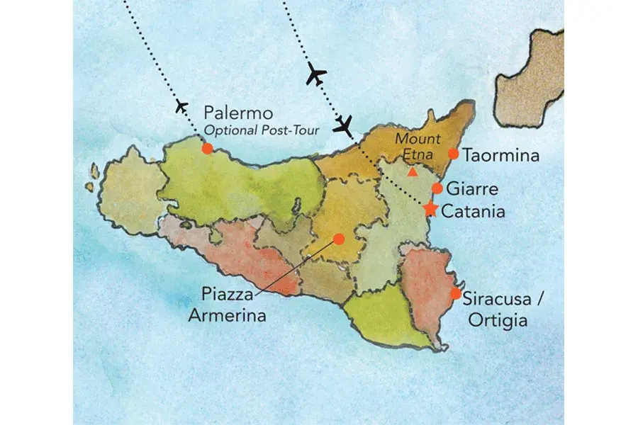 Map of the Flavors of Sicily tour