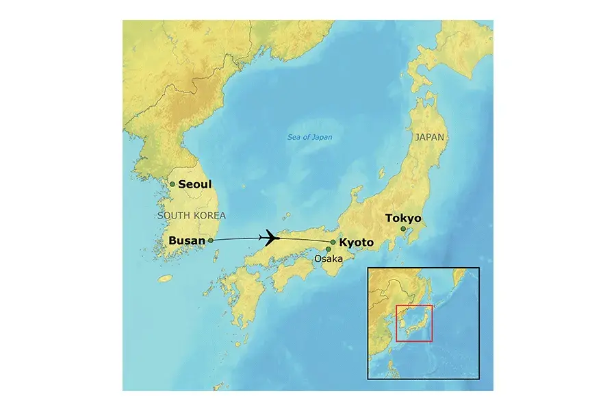 Map of Japan and South Korea tour