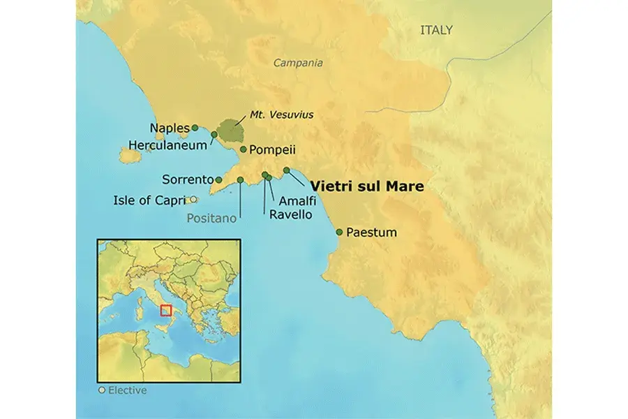 Map of the Amalfi Coast tour