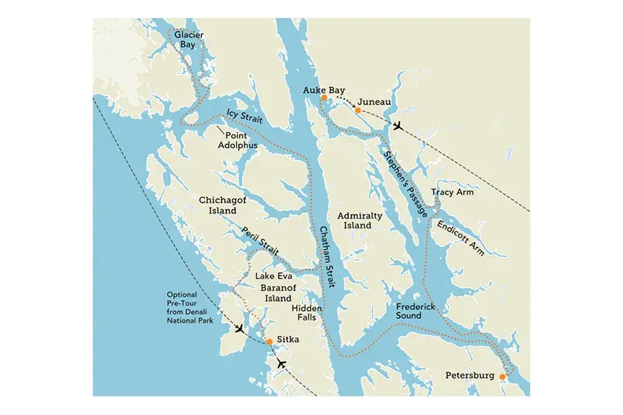 Map of Discover Southeast Alaska tour