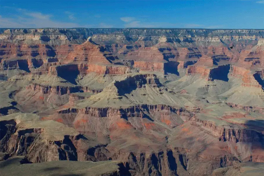 Aerial view of rock formations and canyons