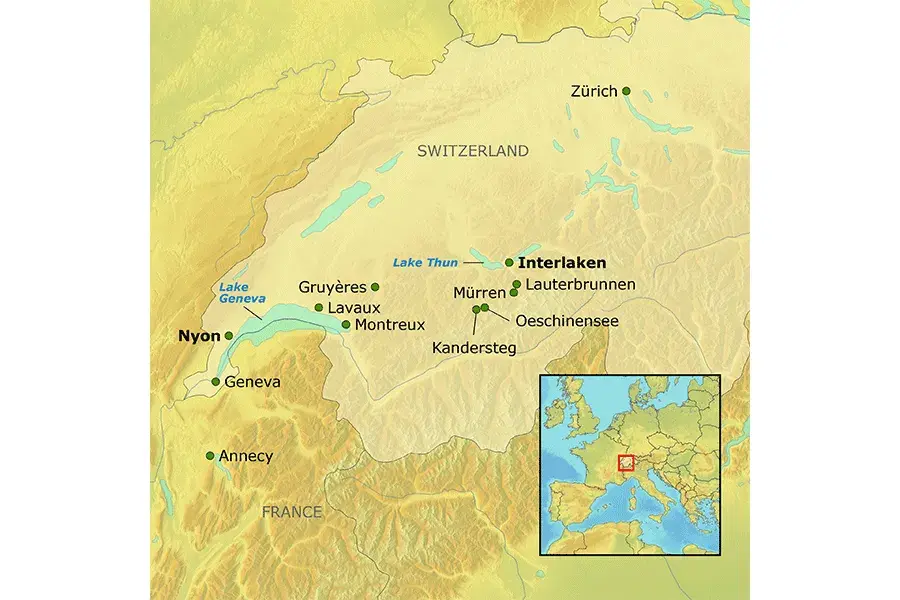Map of the Switzerland tour