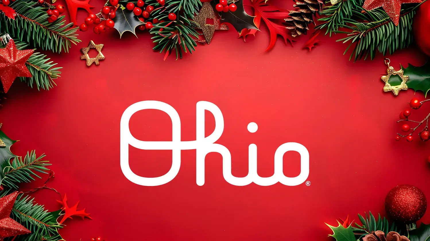 december holiday-themed collage with the word ohio written in script font