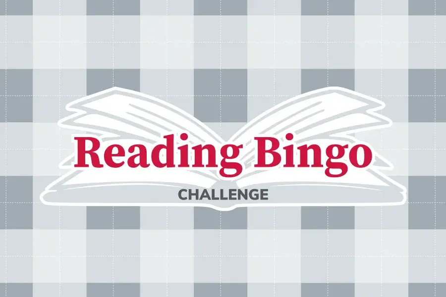 Text that says Reading Bingo Challenge with an illustration of an open book