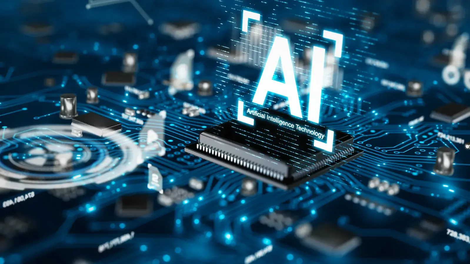 illustration of a computer chip with the letters AI