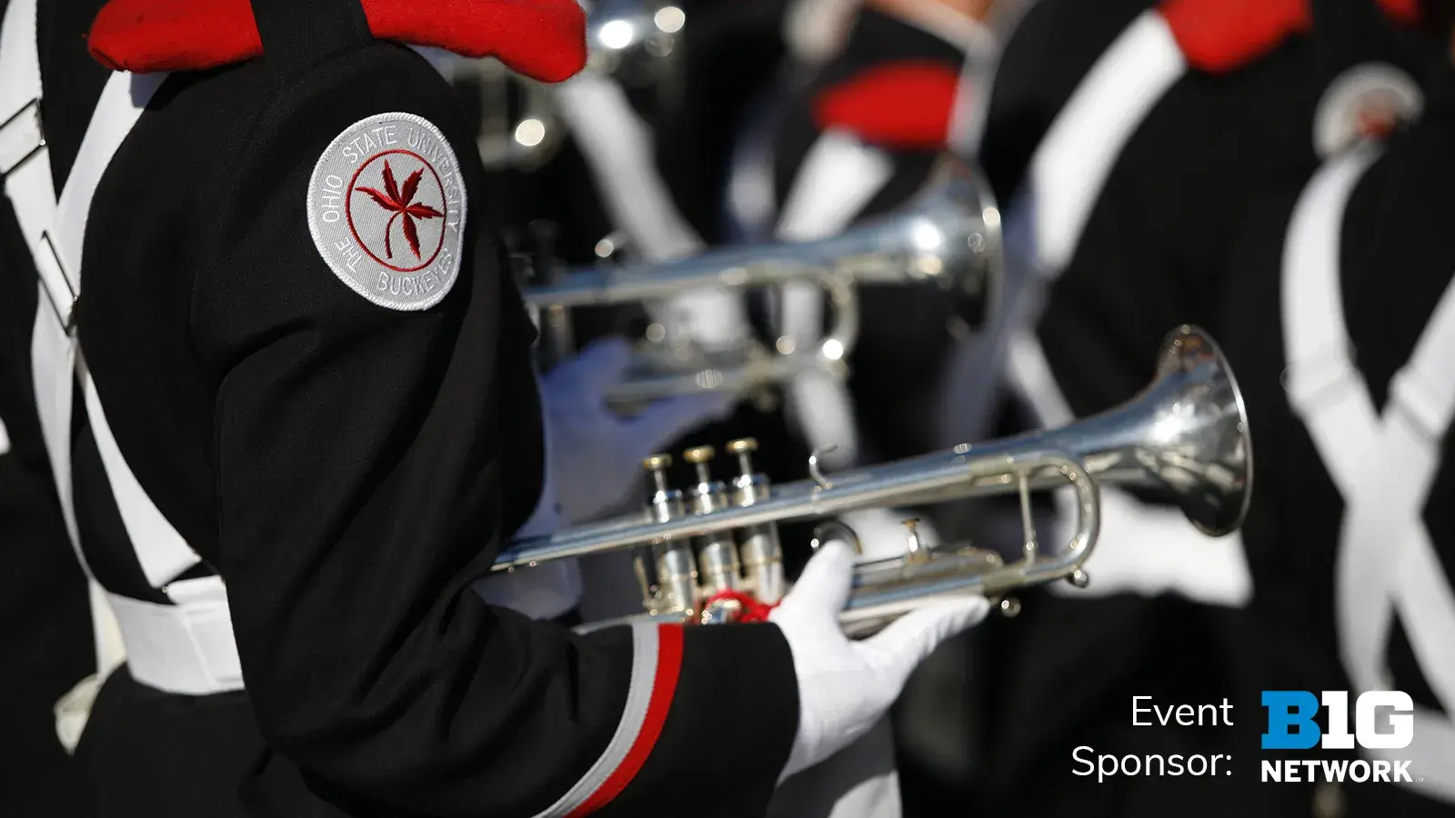 close up photo of ohio state marching band uniform