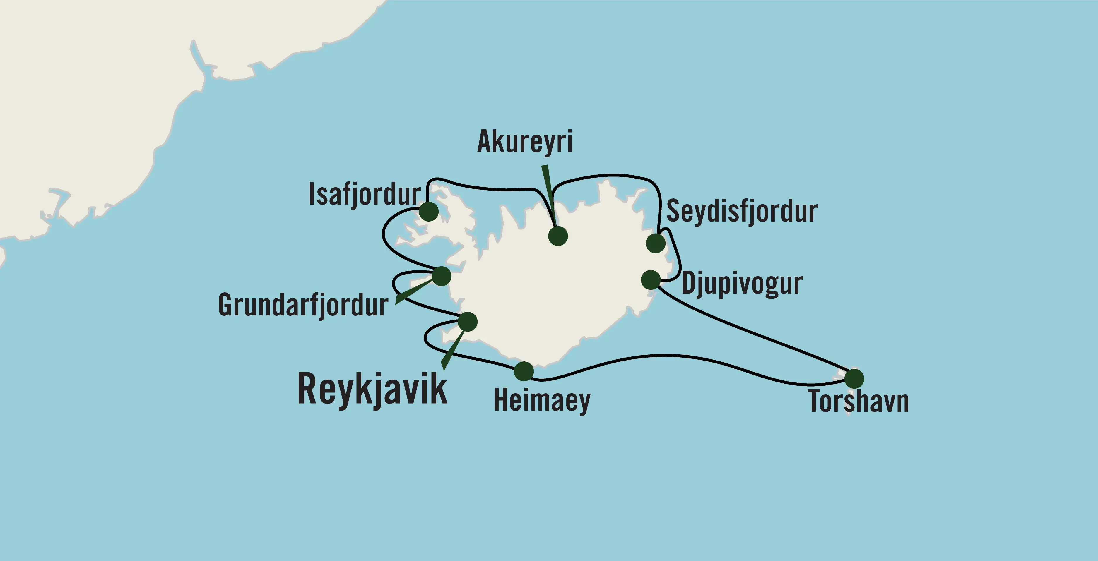 Map of the Icelandic Revelation tour