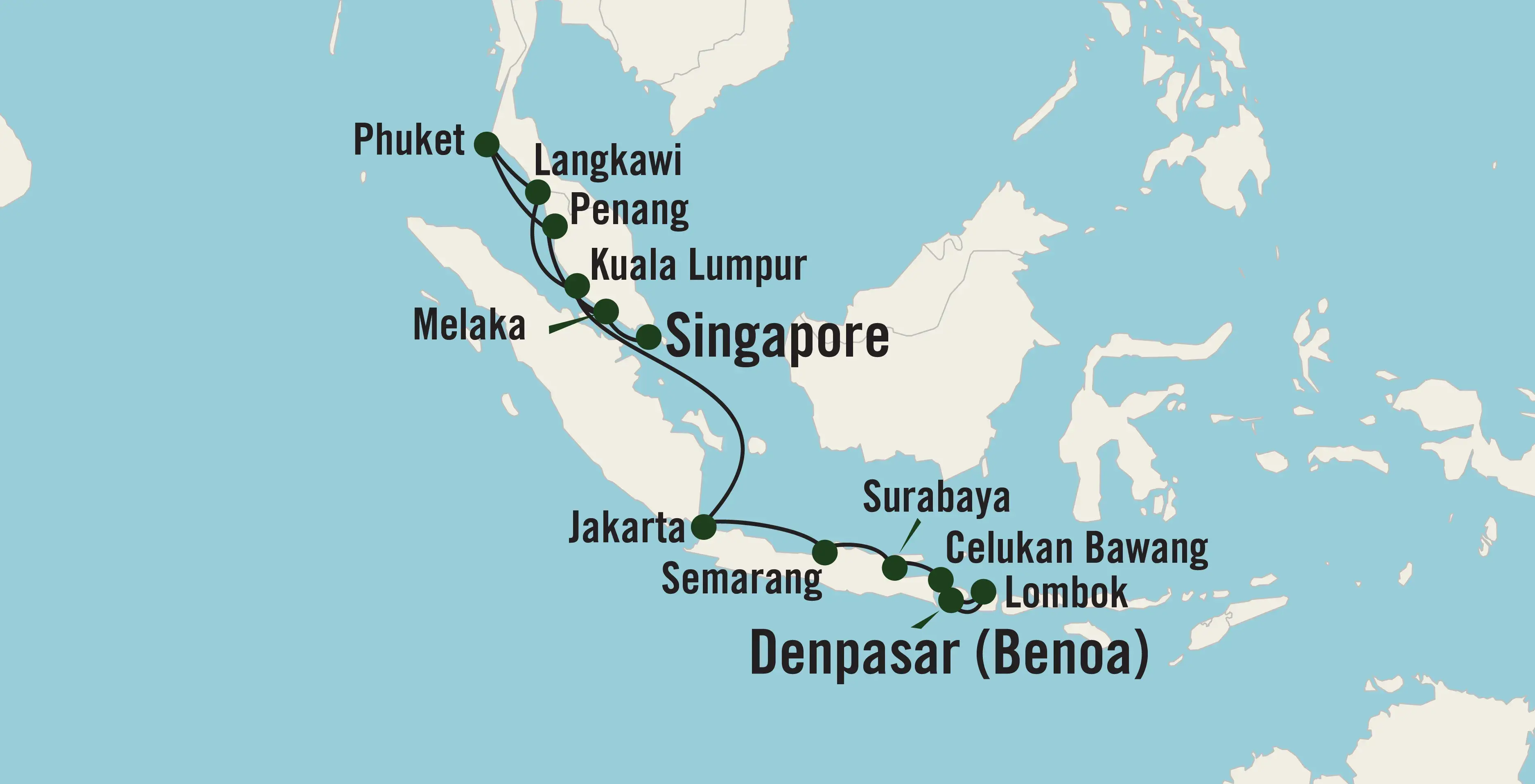 Map of the Indonesian and Malaysian Joy tour