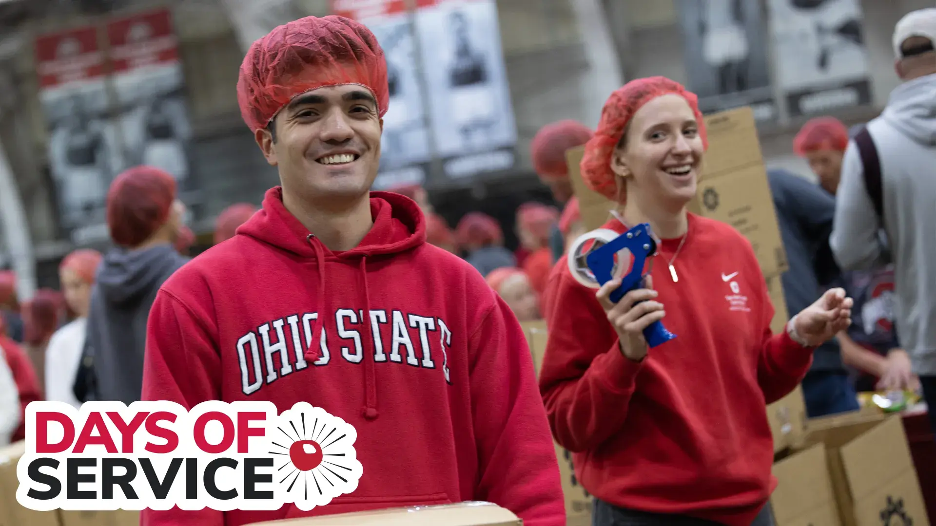 man wearing a scarlet ohio state sweatshirt