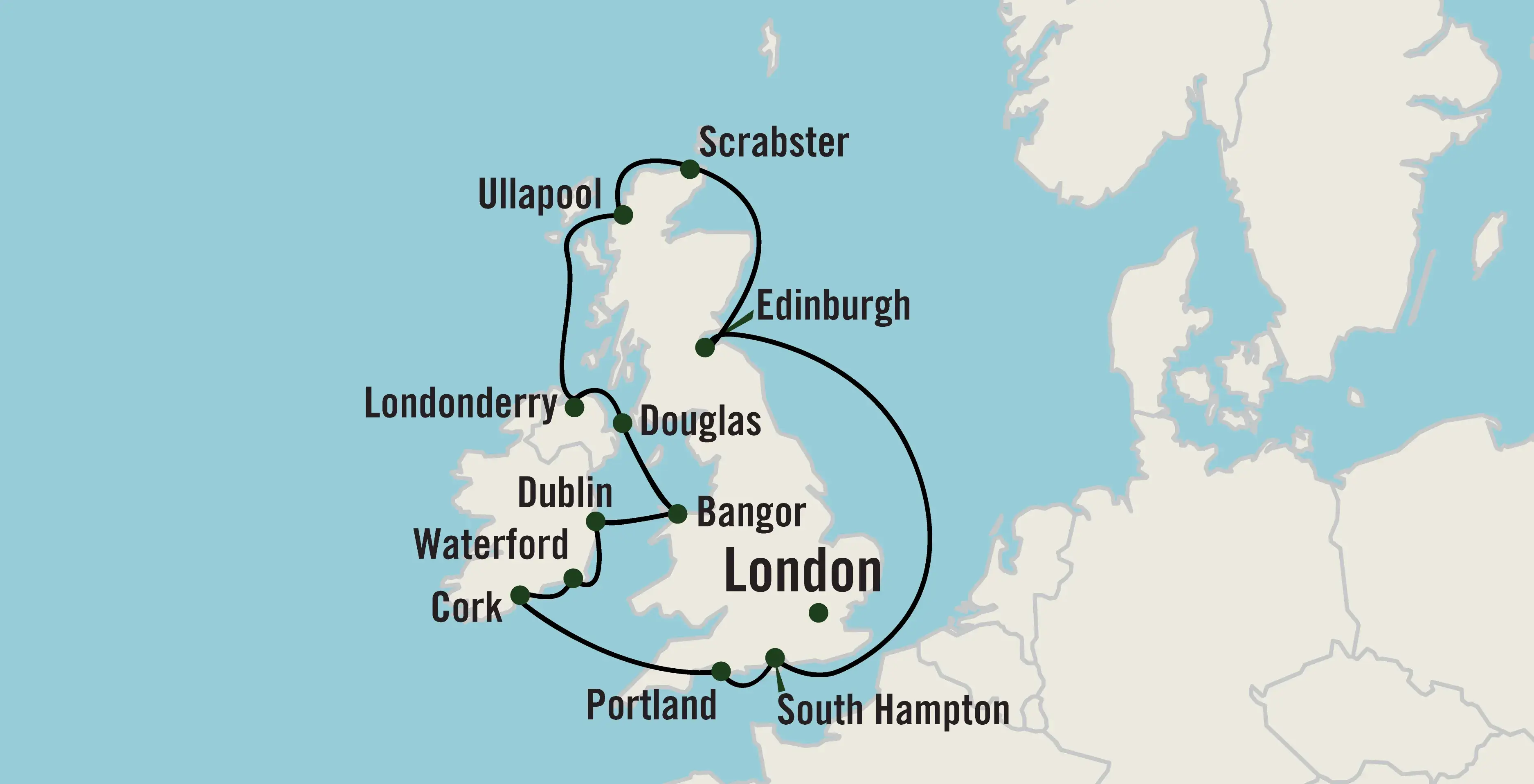 Map of the British Isles Immersion tour route
