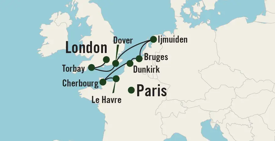 Map of the English Channel Discovery tour route