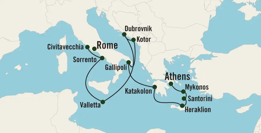 Map of the cruise itinerary