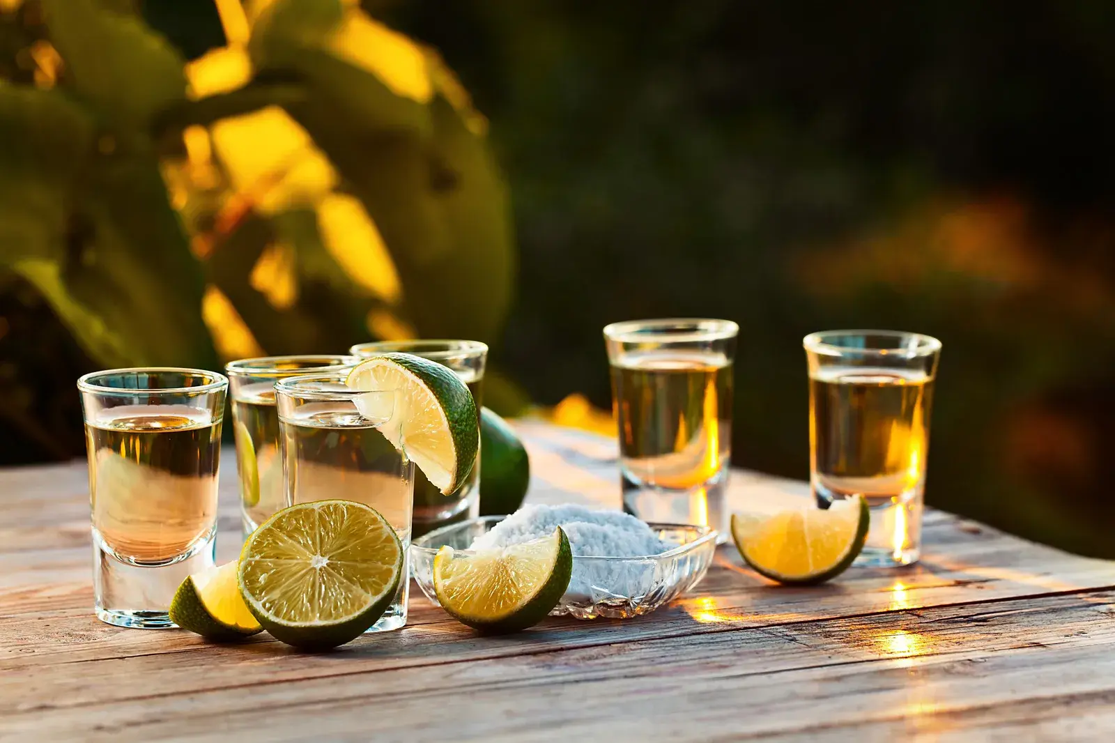 line of tequila drinks with lime