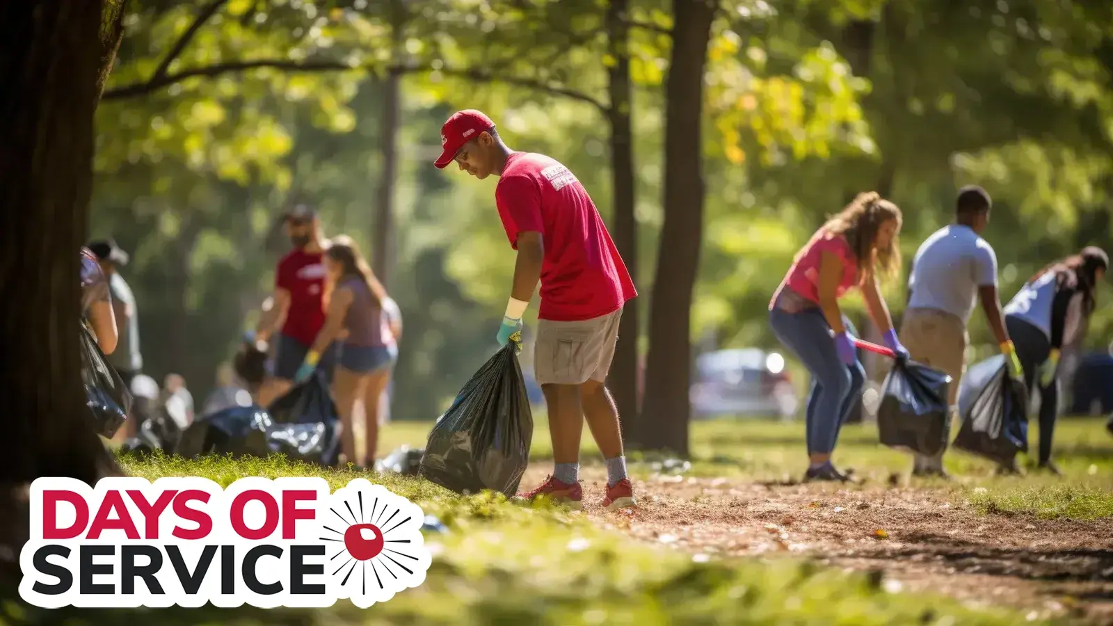 People volunteering at trash pickup in park