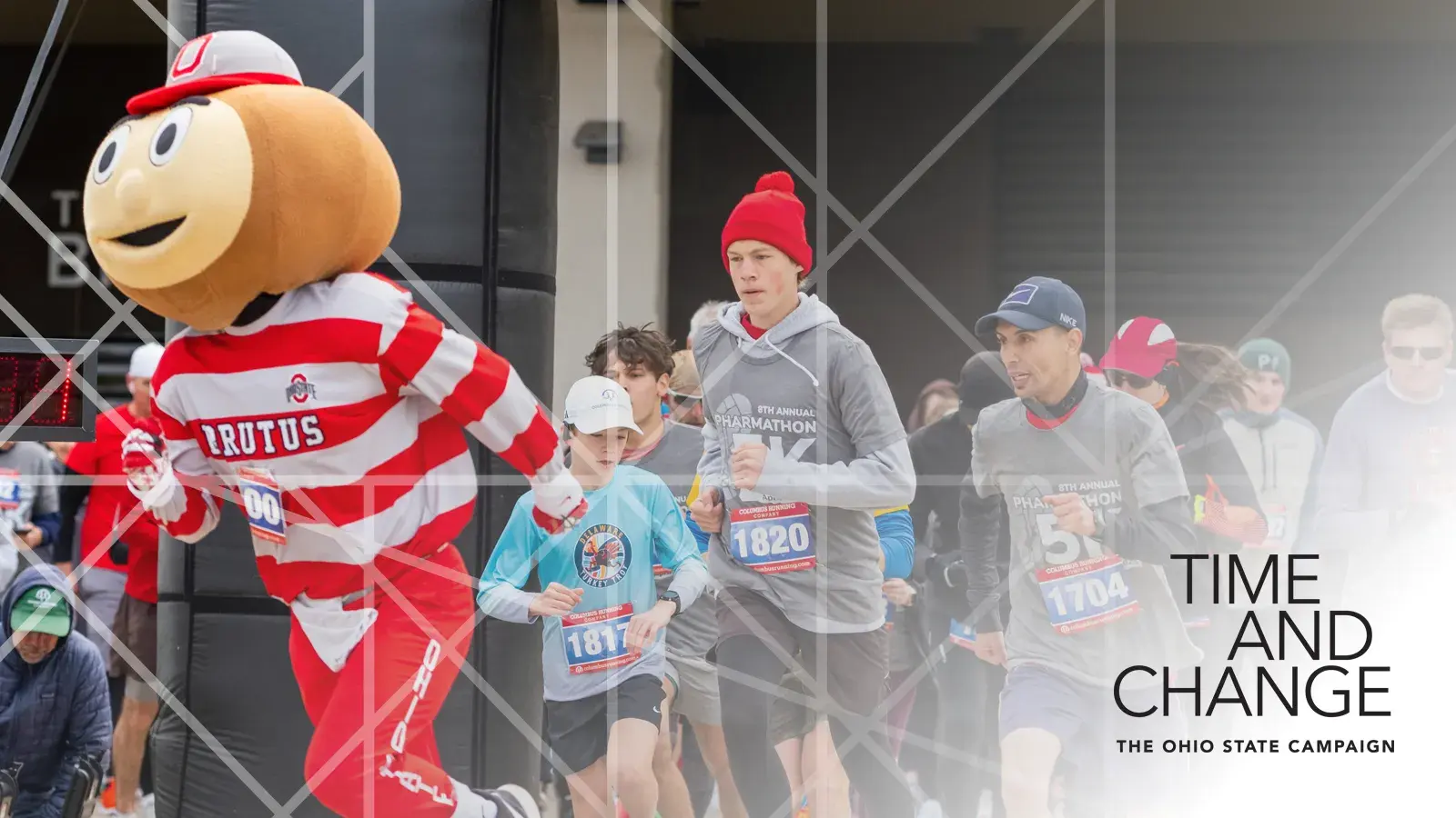 brutus buckeye running in a marathon