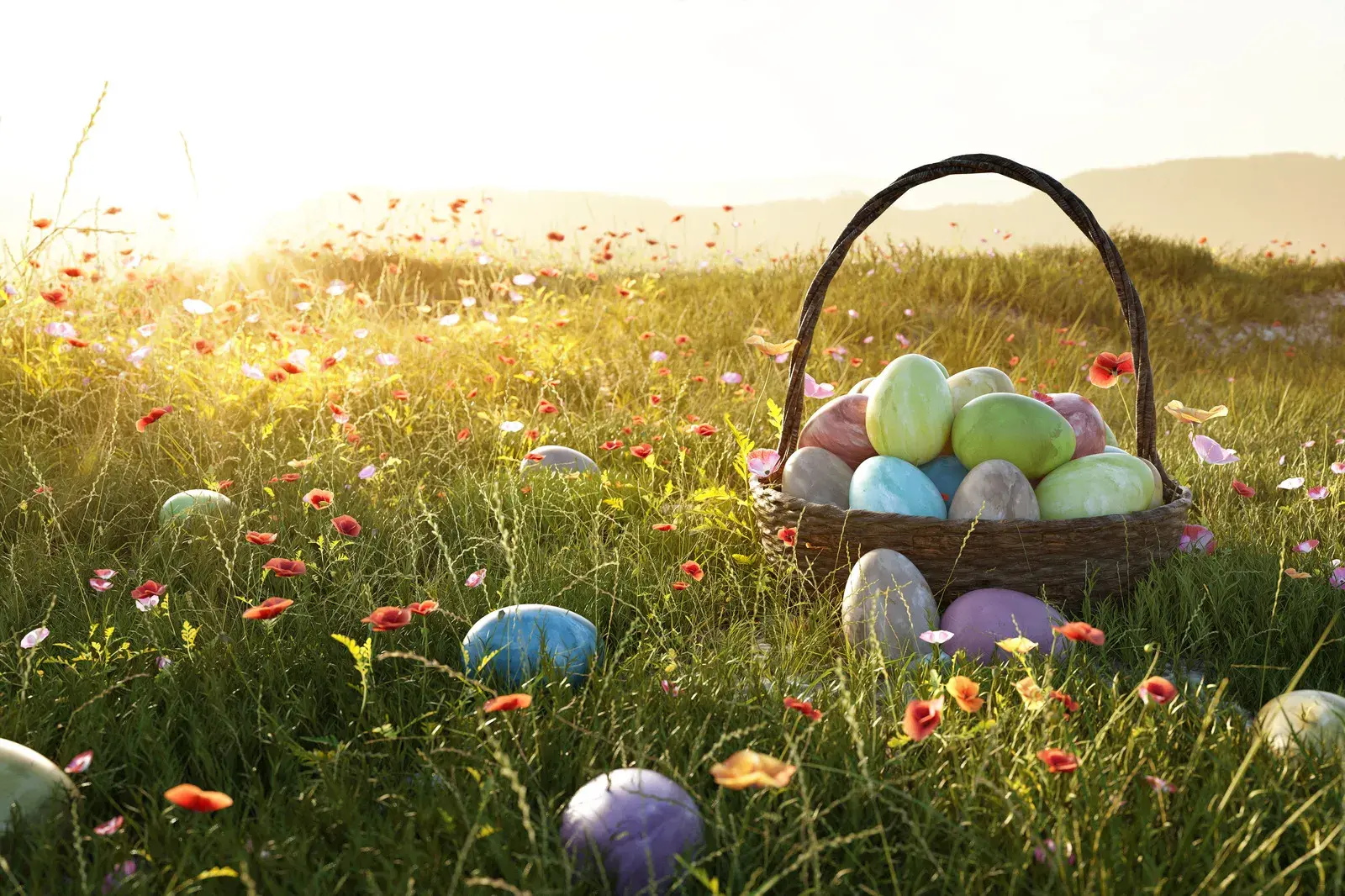 easter eggs in a basket