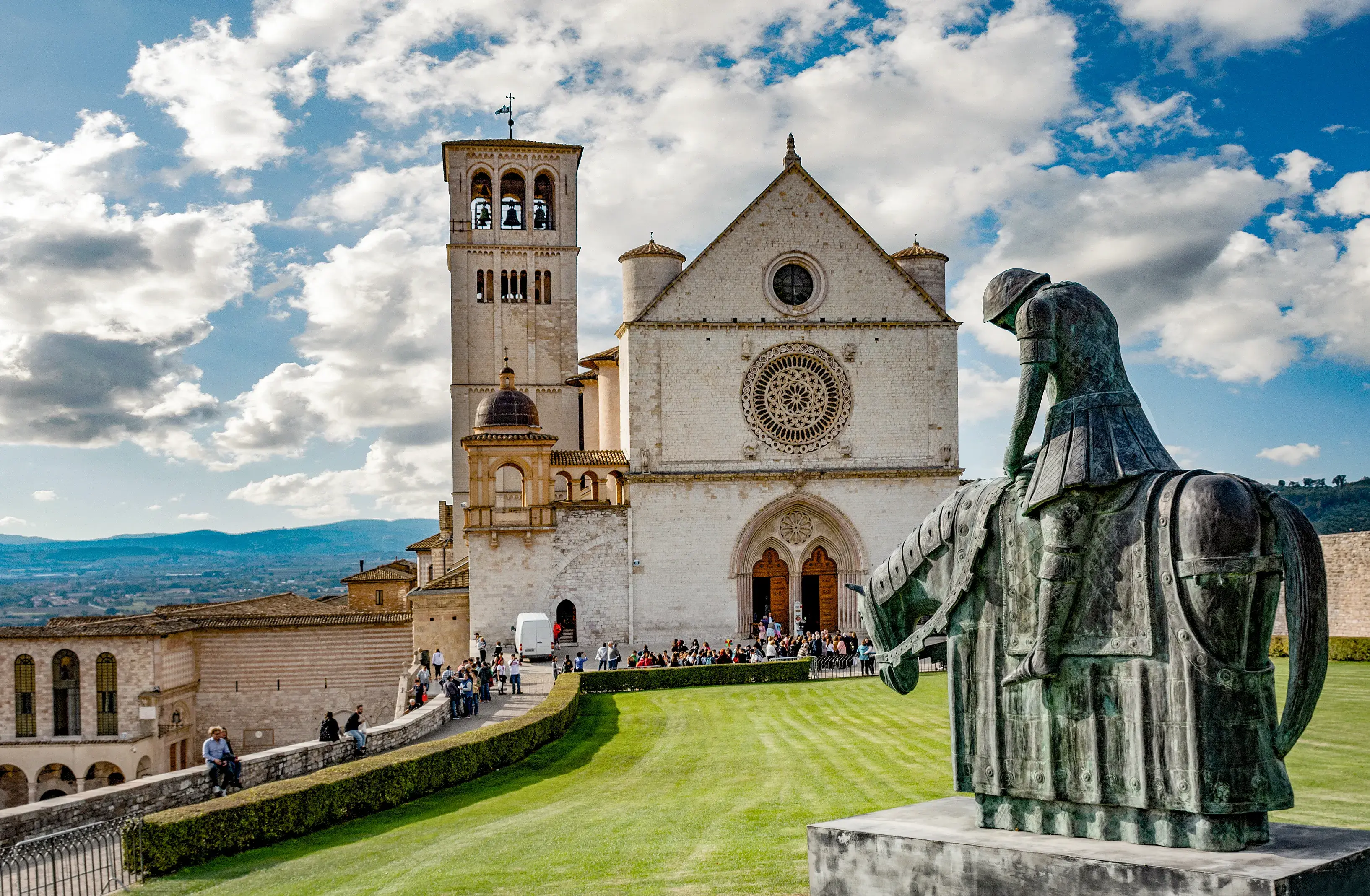 Statue and historical building in Umbria, Italy