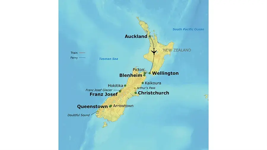 Map of the New Zealand tour route
