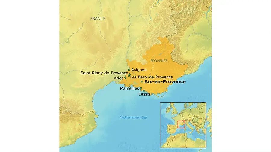 Map of the Pleasures of Provence tour route
