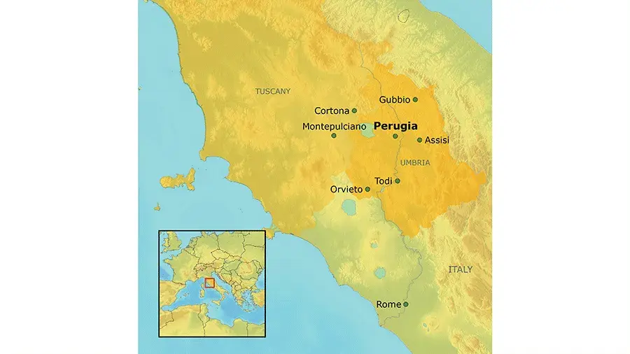Map of the Umbria Italy tour route