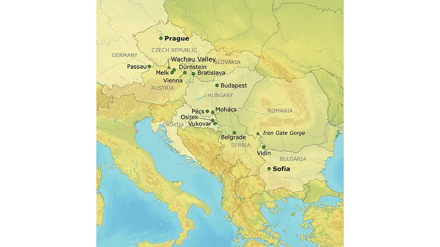 Map of the Grand Danube Passage tour route