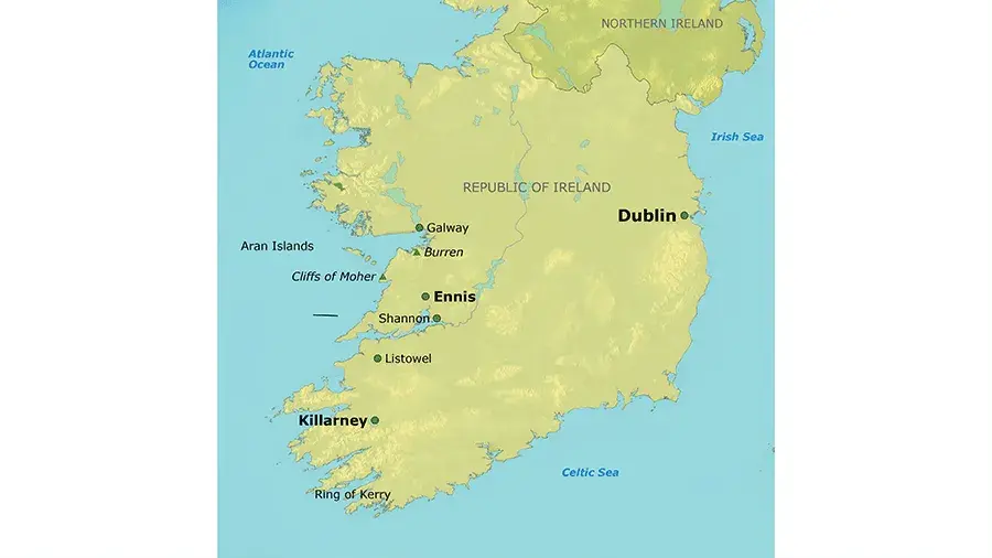 Map of the Riches of the Emerald Isle tour route