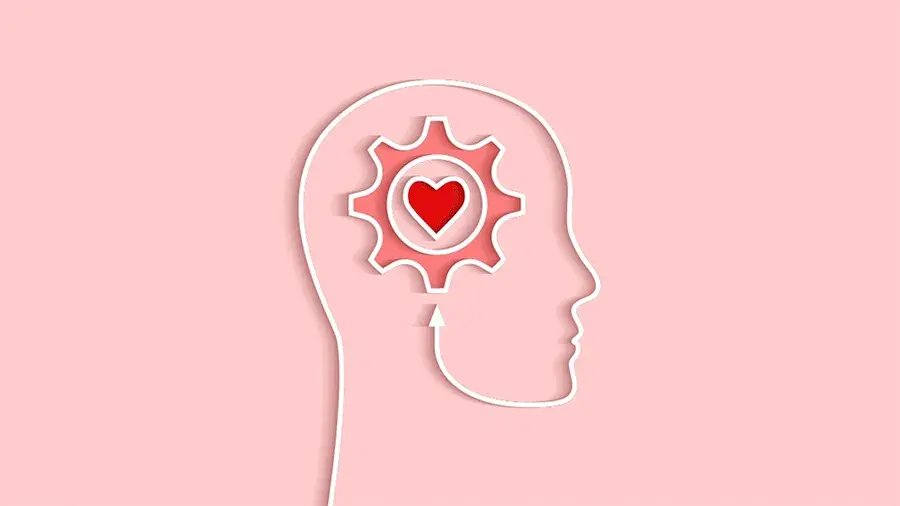 illustration of a person's profile with a gear in the place of the brain
