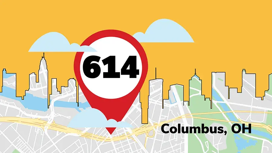 614 pin drop in a 3D map of the Columbus skyline
