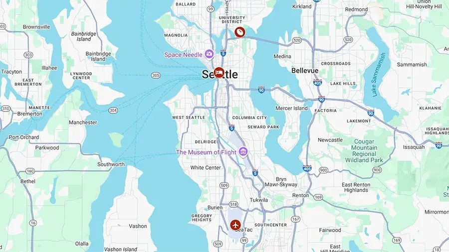 Ohio State at Washington Football Weekend tour map