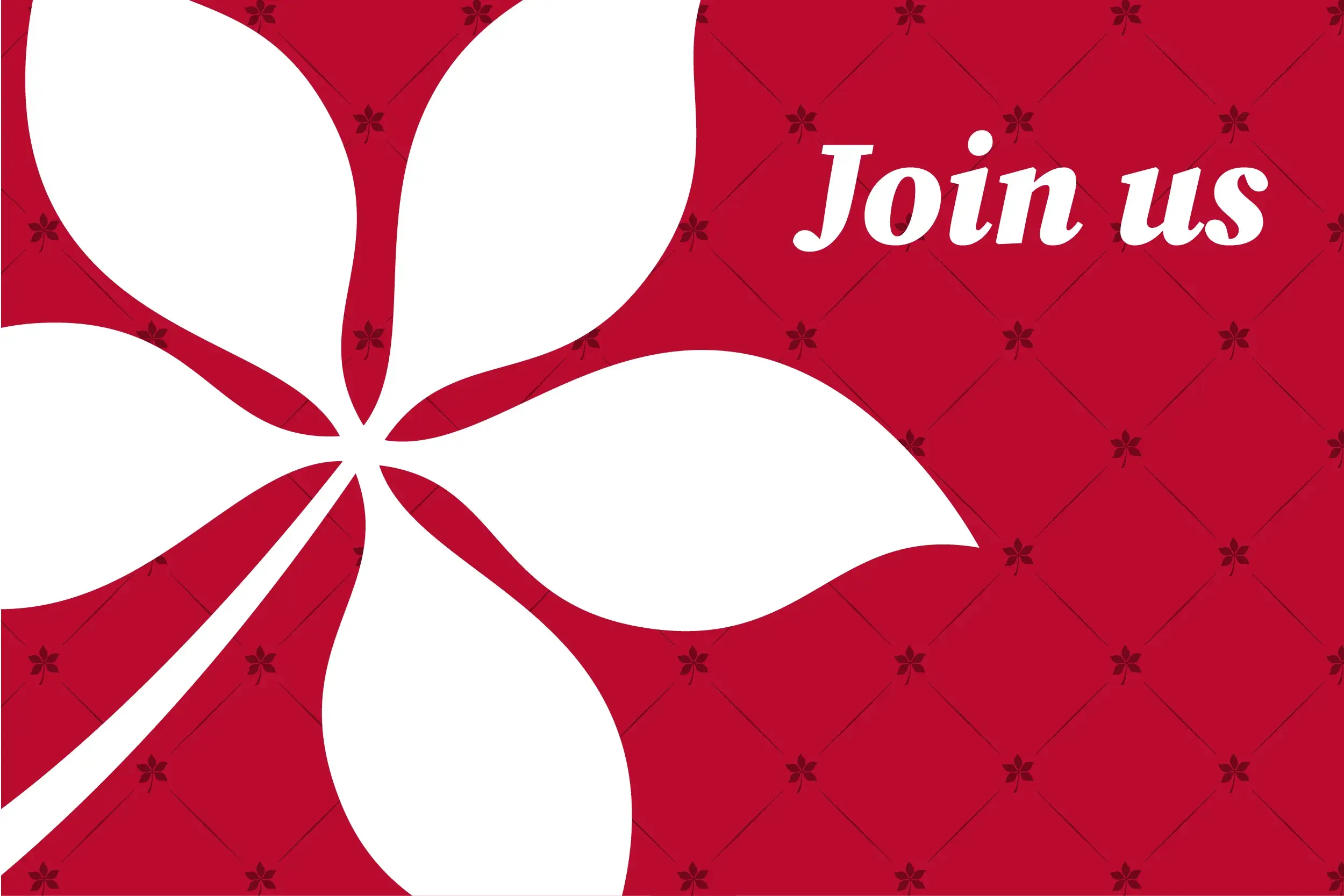 join us text with a scarlet and white buckeye leaf