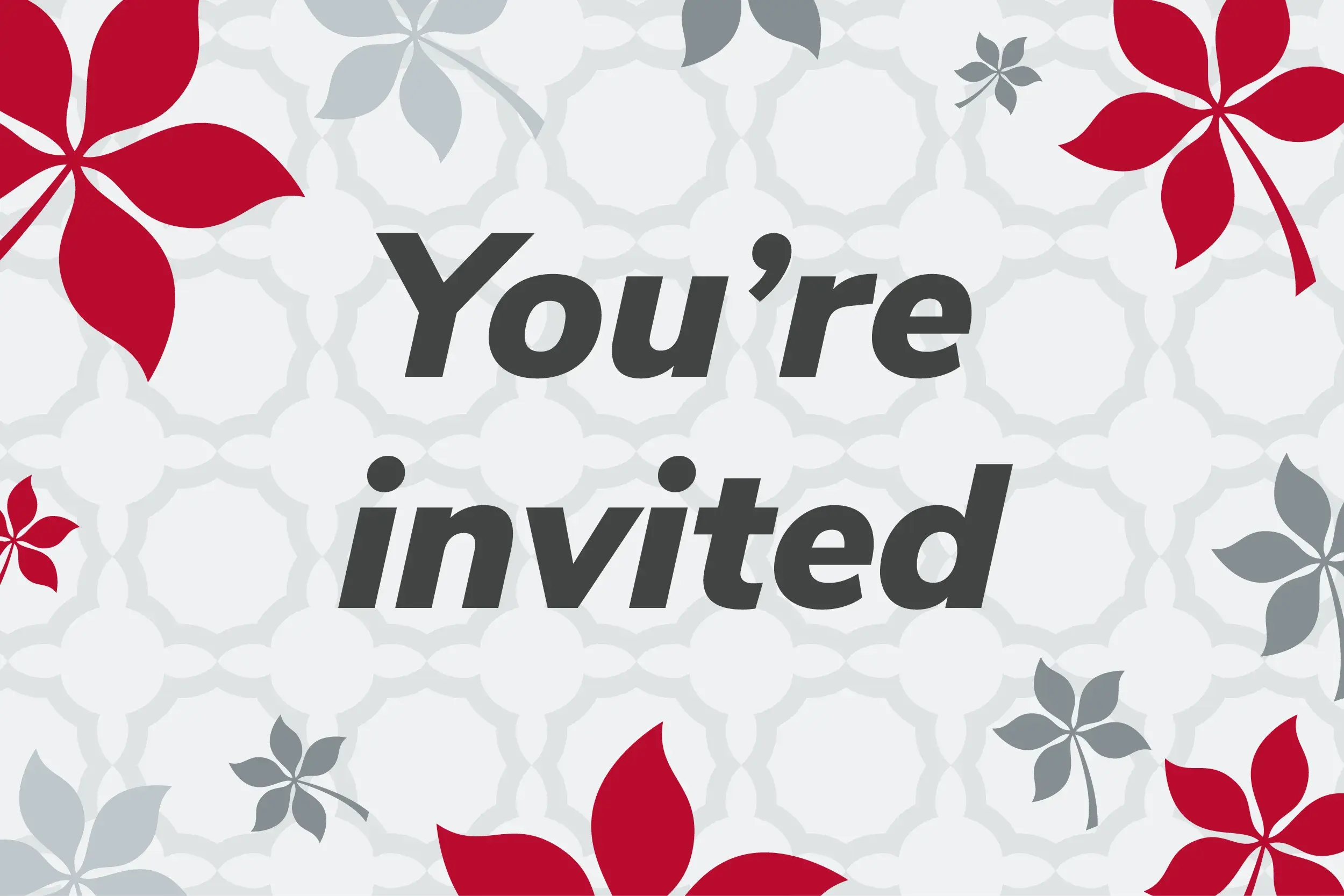 you&#039;re invited text with scarlet and gray buckeye leaves