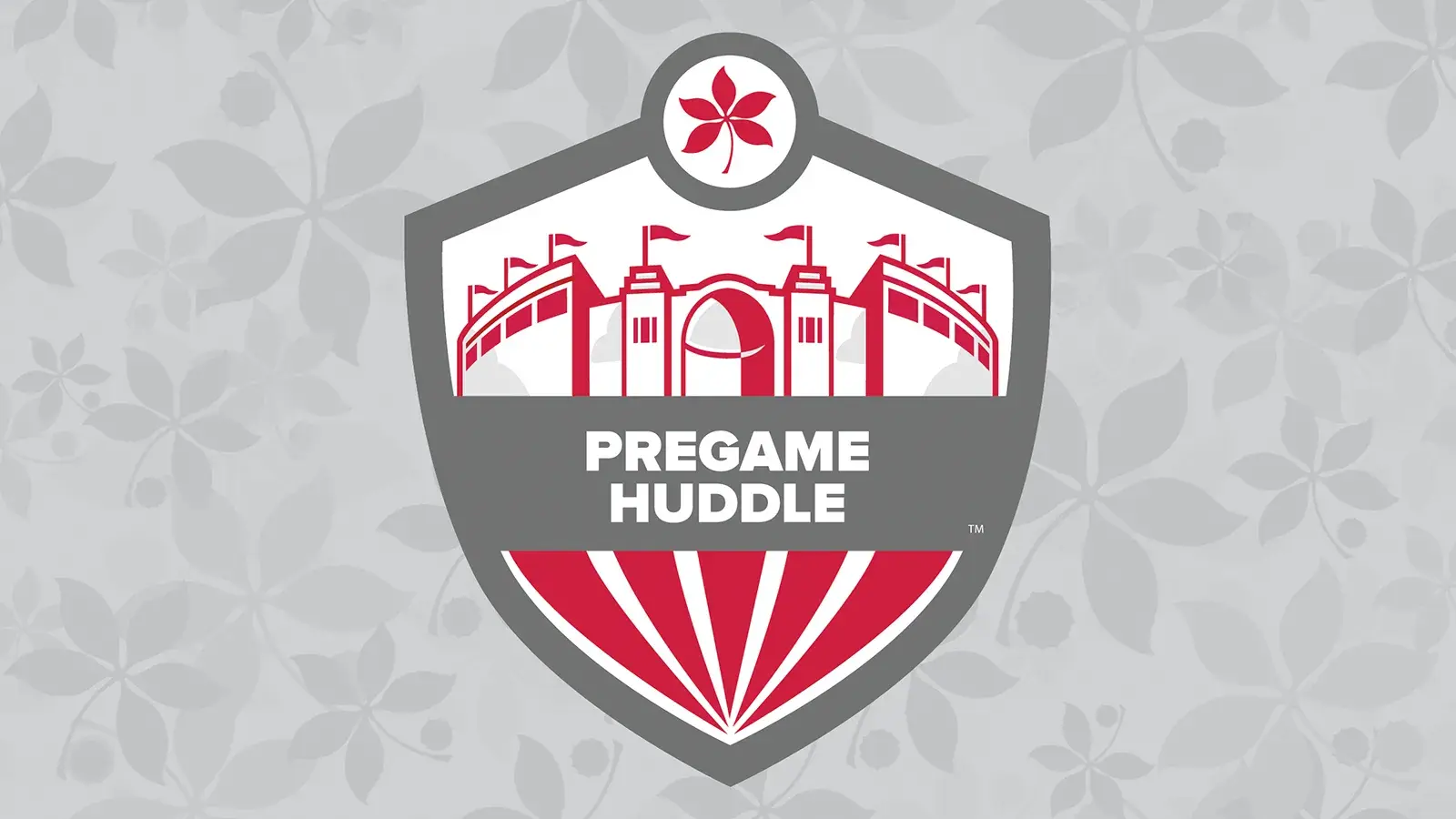 illustration of ohio stadium with the words pregame huddle underneath