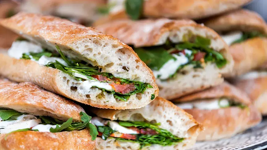 Sub sandwiches on a platter.