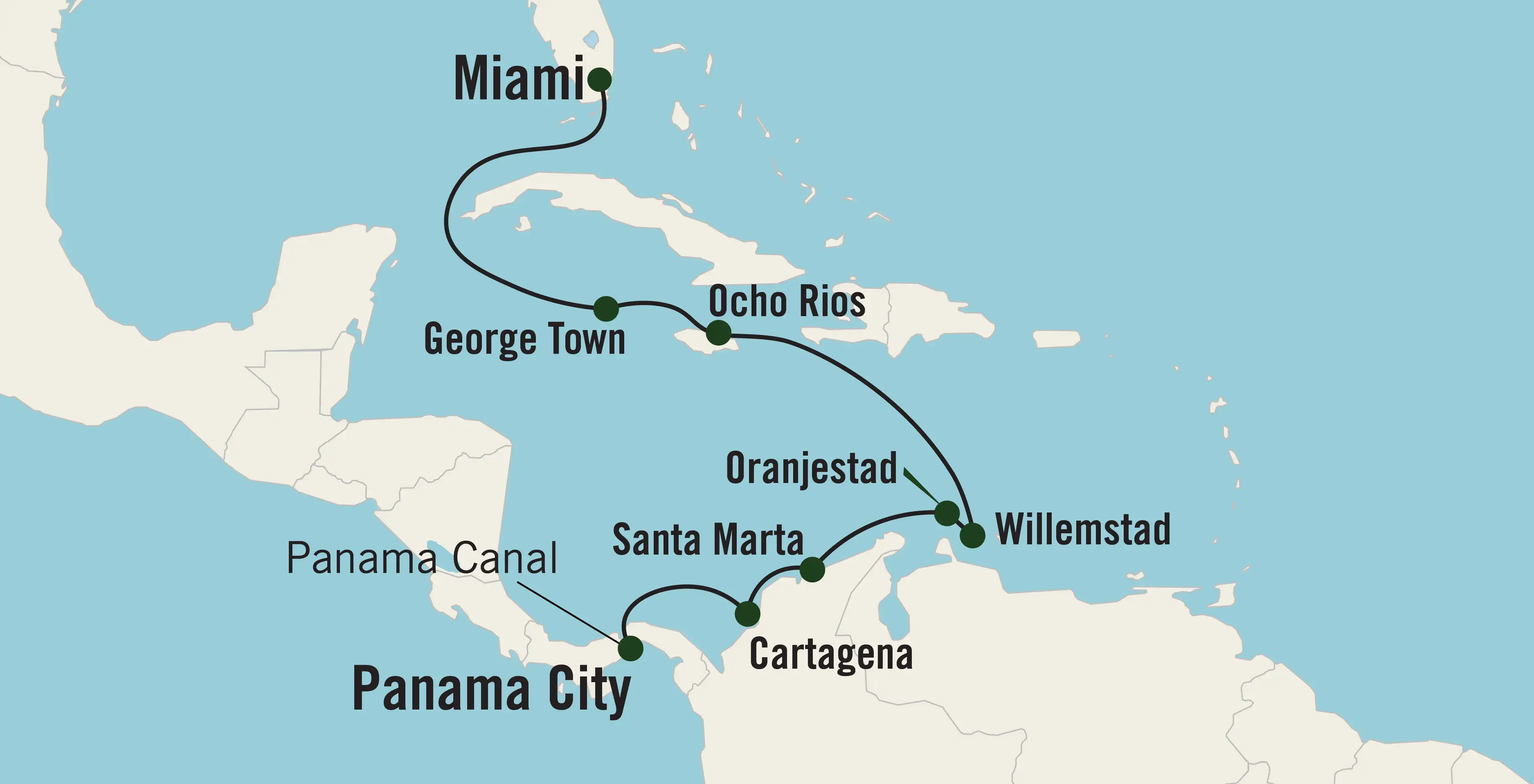 Map of Panama Canal to Caribbean Joy tour