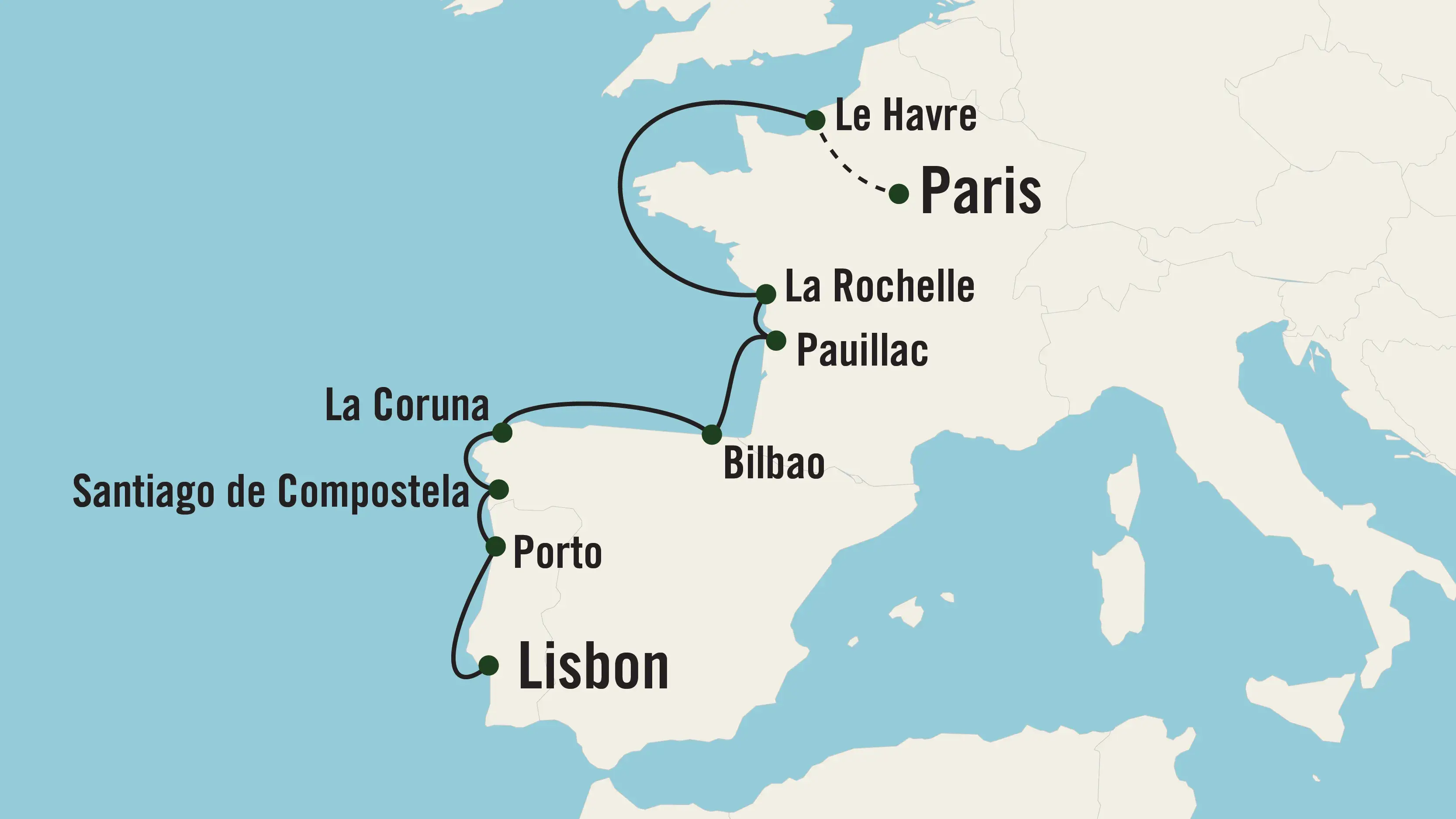Map of the Trails of the Vine on the Iberian Peninsula
