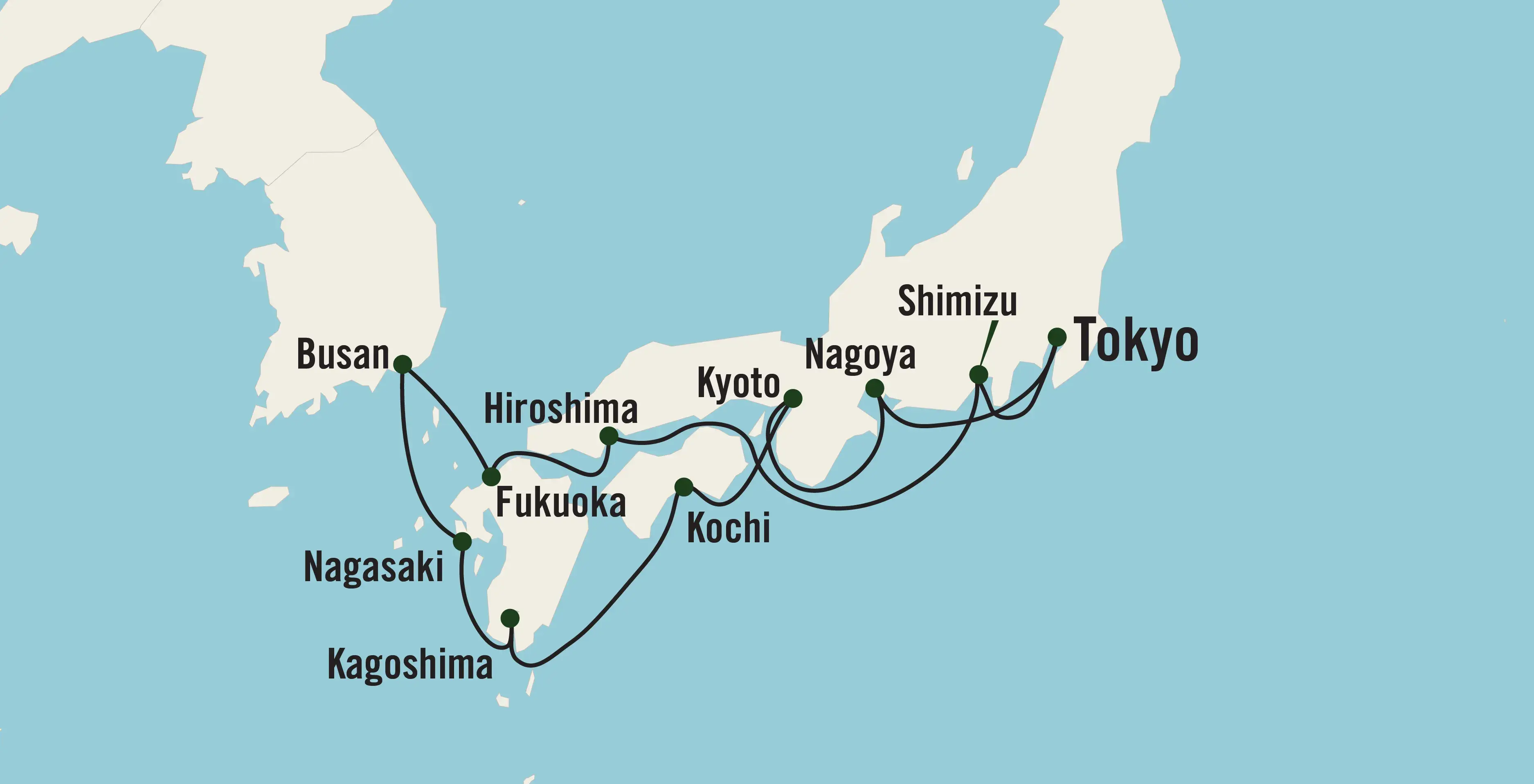 map for "Ways of the Shogun" tour