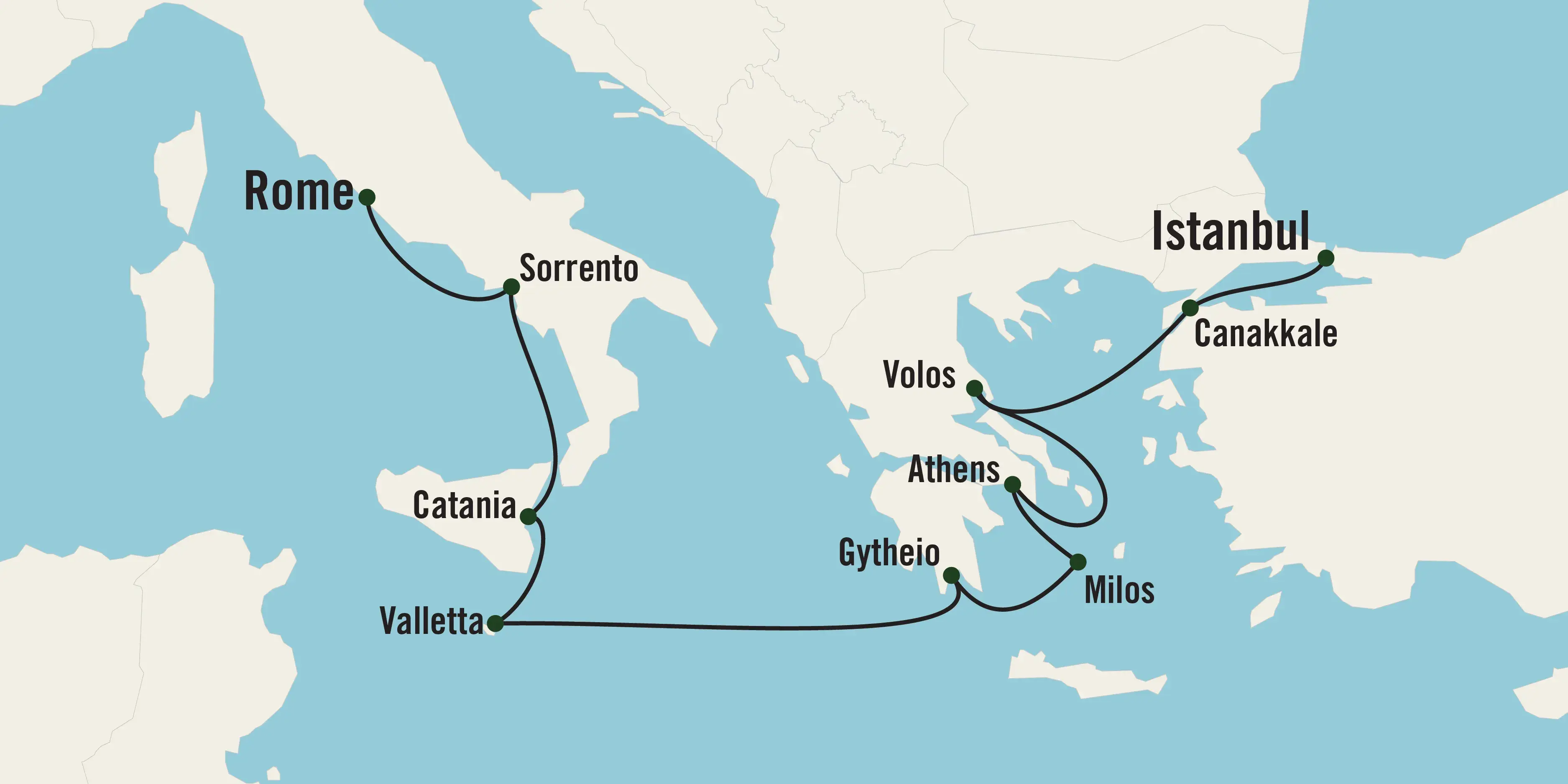 map of Eastbound Mediterranean tour