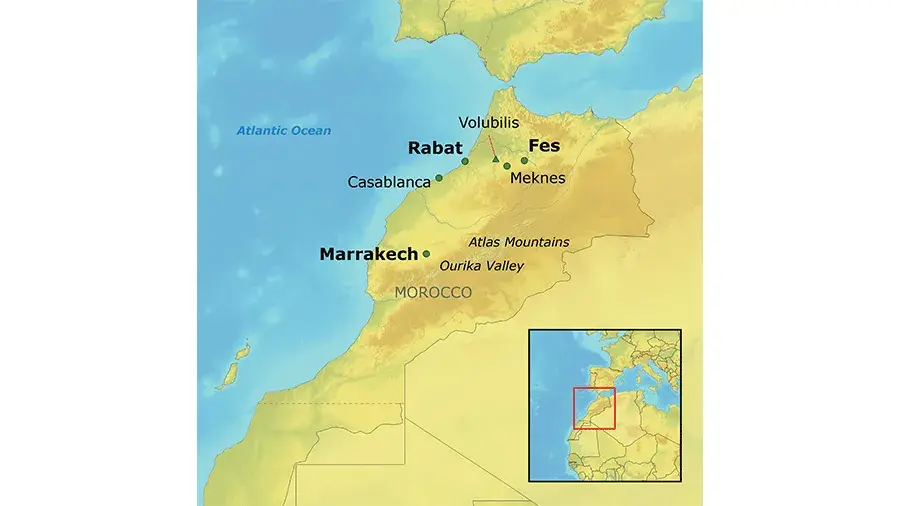 Map of the Moroccan Gems tour route