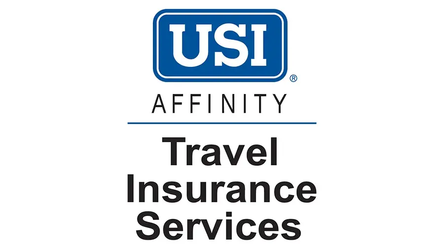 Logo with a blue rectangle containing the white letters ‘USI’ above the words ‘Affinity Travel Insurance Services.’