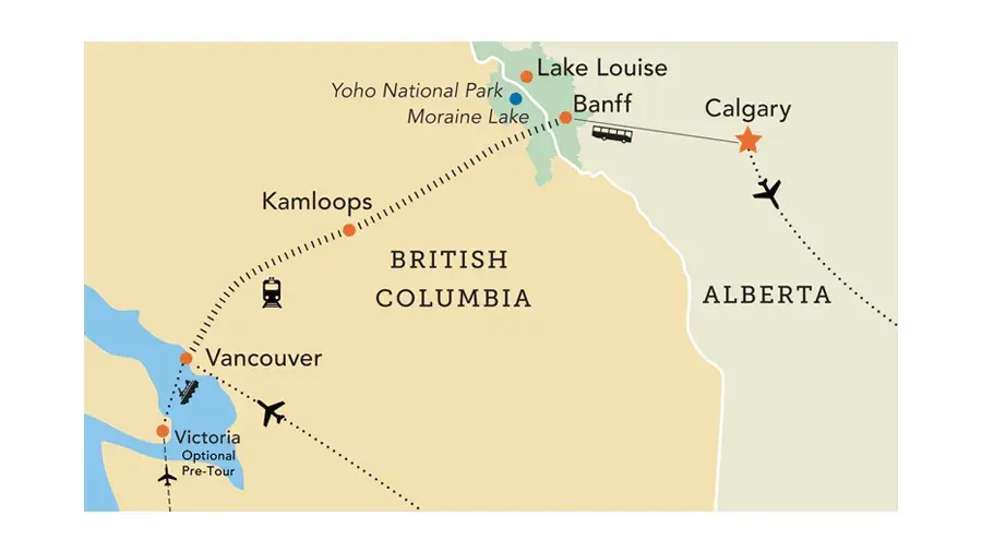 Map of Canadian Rockies tour route.