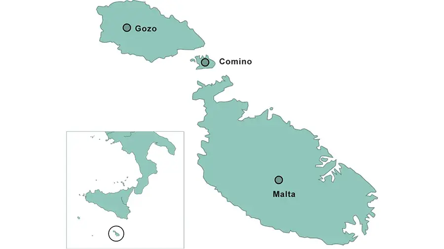 Map for Malta tour spots.