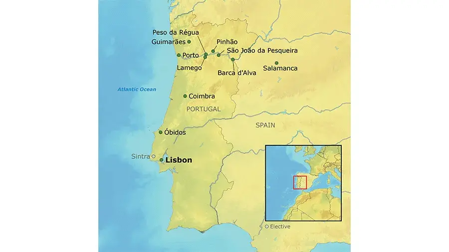 Map of the Romance of the Douro River tour route