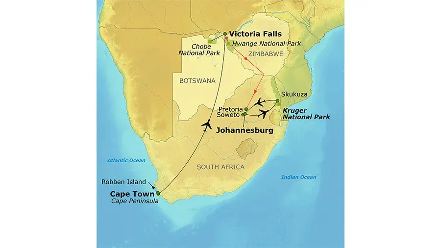 Updated map of South Africa tour.