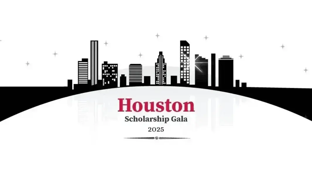 Logo for Houston Scholarship Gala, with illustrated of city skyline