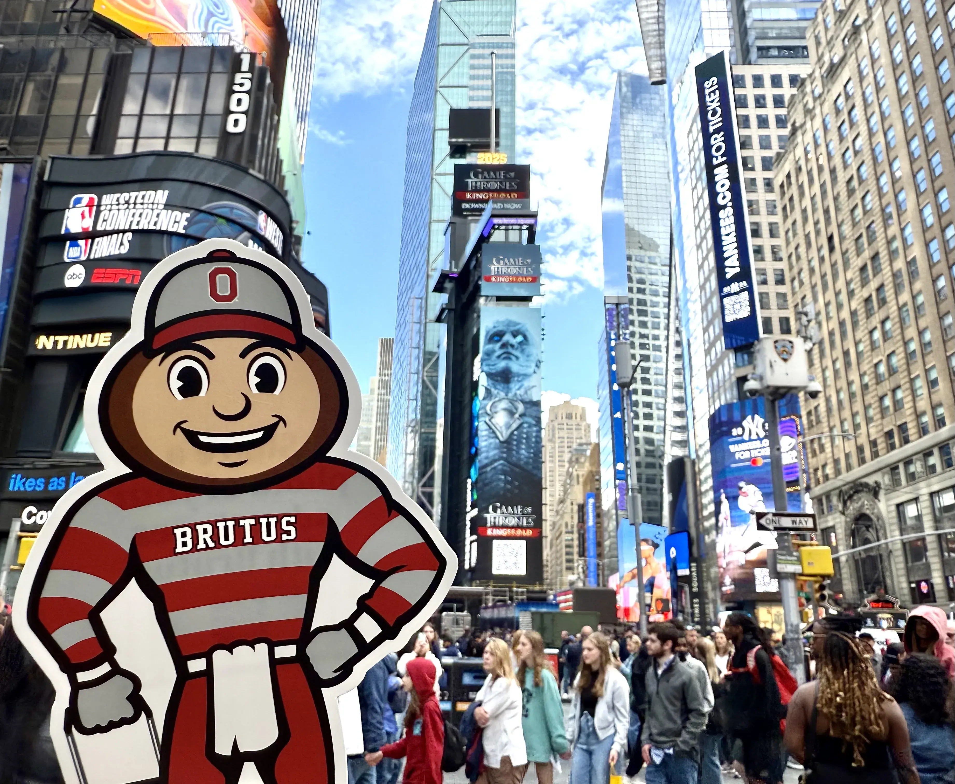 Brutus with Times Square in background.