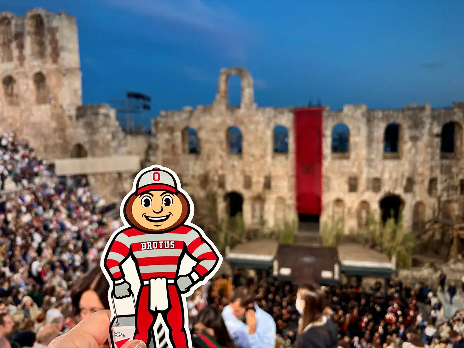Brutus in the crowd at the Theatre of Dionysus in Athens, Greece.