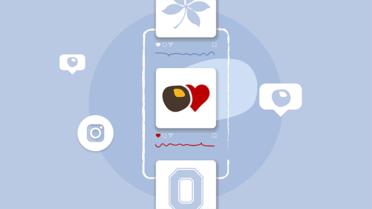 A graphic showing hearts and icons on a drawing of a cellphone