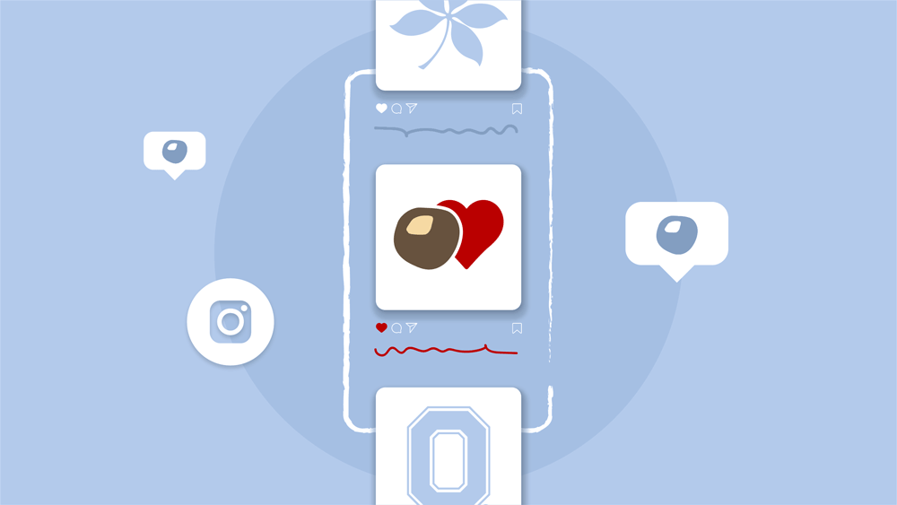 A graphic showing hearts and icons on a drawing of a cellphone